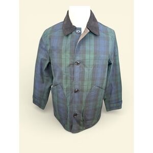J Crew Collab Halley Stevensons NWT SZSM Men Black Watch Tartan Wax Barn‎ Jacket